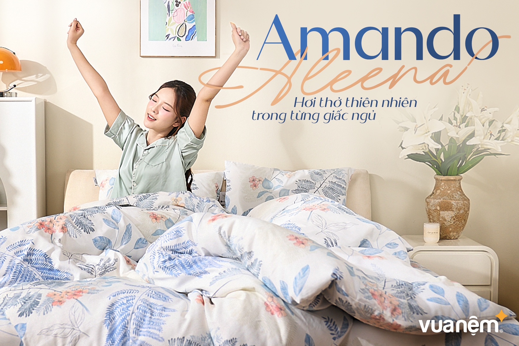 Bộ ga chun sợi gỗ thiên nhiên tencel Amando Aleena