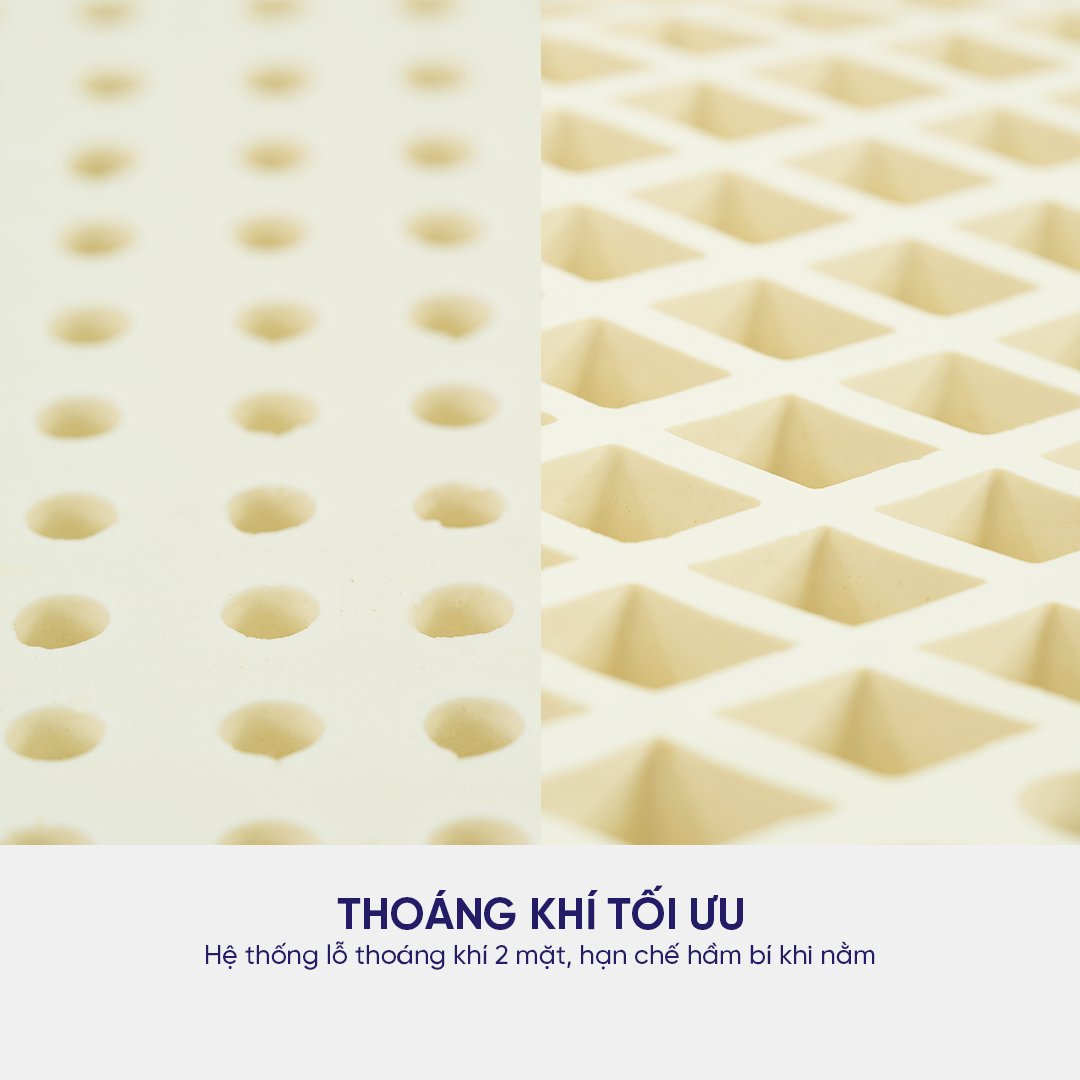 Cấu trúc lỗ giúp nệm cao su 100 x 200 thoáng khí tốt