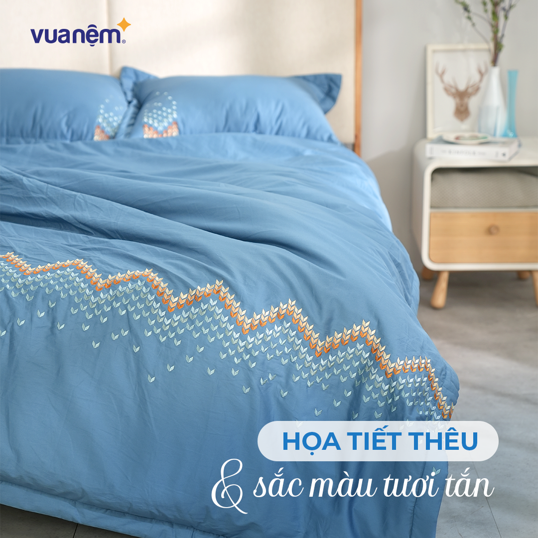 Bộ ga chun chăn chần Amando thêu cotton satin