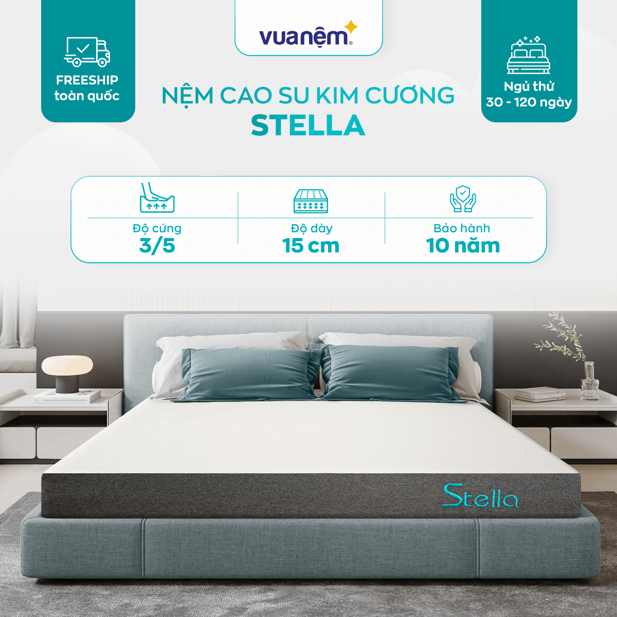 Nệm cao su đa tầng Kim Cương Stella