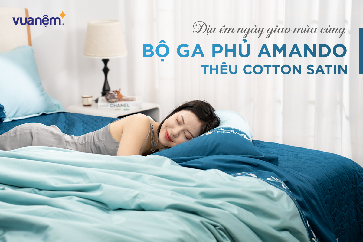 Bộ ga phủ chăn chần Amando thêu cotton satin