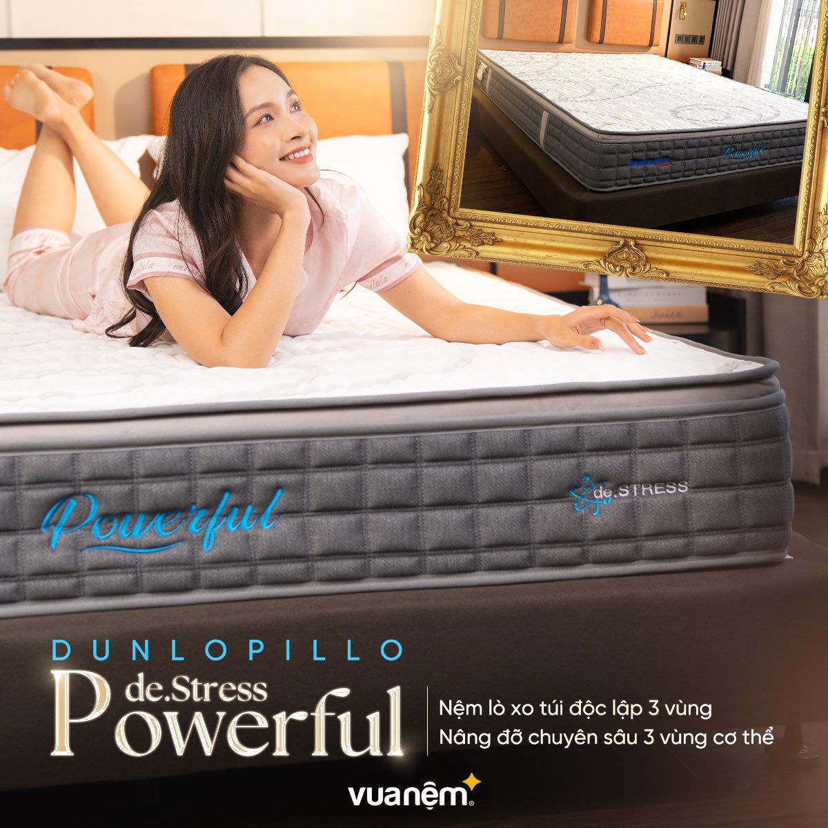 Nệm lò xo túi độc lập Dunlopillo de.Stress Powerful