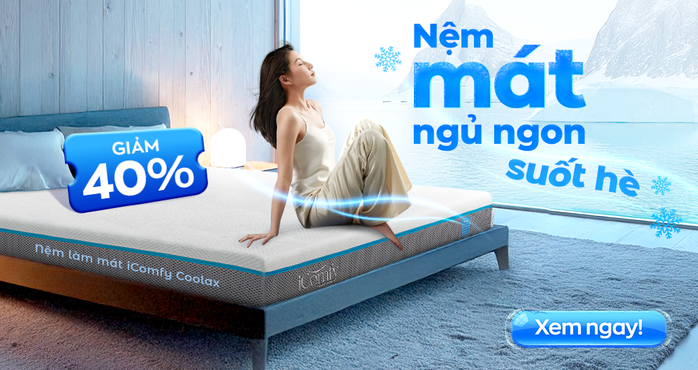 Nệm foam iComfy Coolax dày 15cm, thoáng mát và tích hợp chức năng massage.