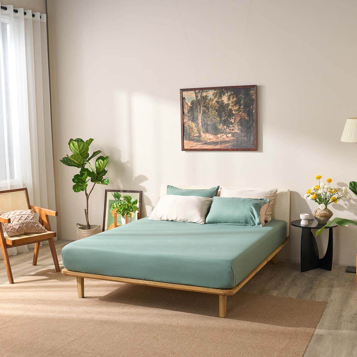 Chăn ga xanh lá vải microfiber