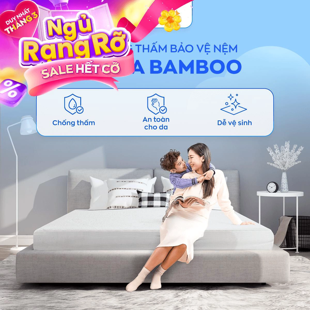 Bảo vệ nệm Doona Bamboo chống bụi bẩn, thoáng khí