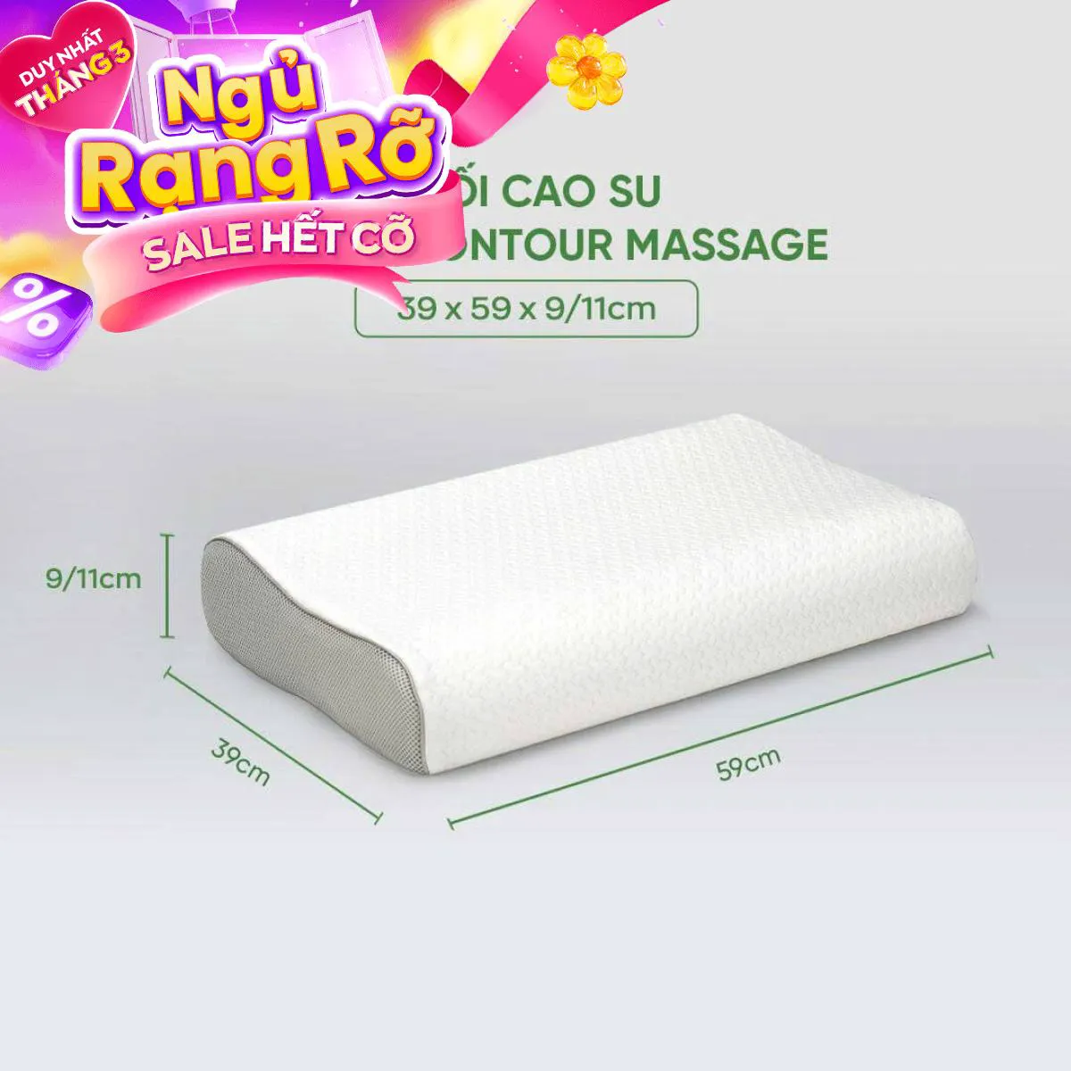 Gối cao su Gummi Contour Massage 100% thiên nhiên công thái học