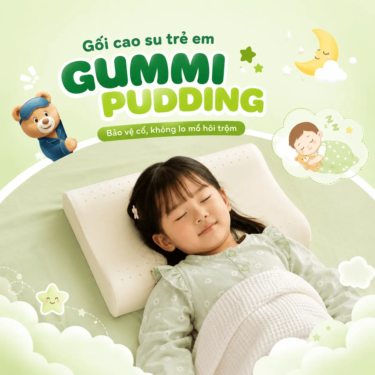 Gối cao su trẻ em Gummi Pudding 100% thiên nhiên