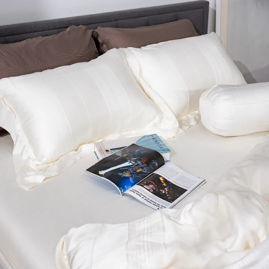 Bộ chăn ga lụa tencel cao cấp Amando Lagom 5 chi tiết màu kem/be