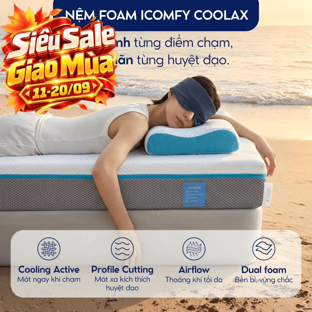 [BST Ngủ Mát] Nệm foam iComfy Coolax đa tầng thoáng mát, massage thư giãn dày 15cm