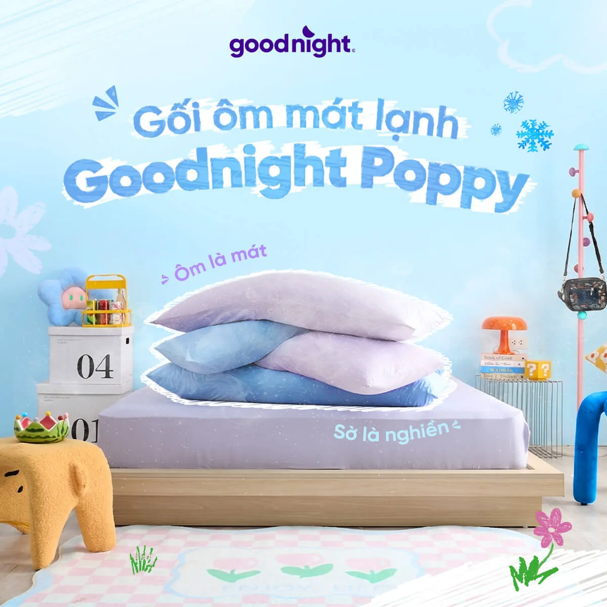 (BST Ngủ Mát) Ruột gối ôm êm ái hiện đại Goodnight Poppy chuẩn công thái học, phù hợp với cơ thể người Việt