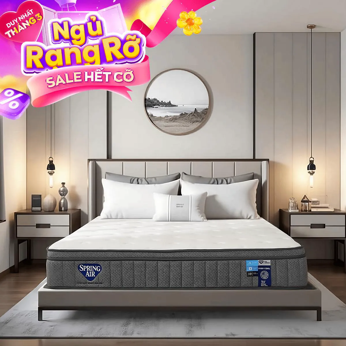 Nệm lò xo Spring Air Back Supporter Firm Cool nâng đỡ làm mát dày 26cm