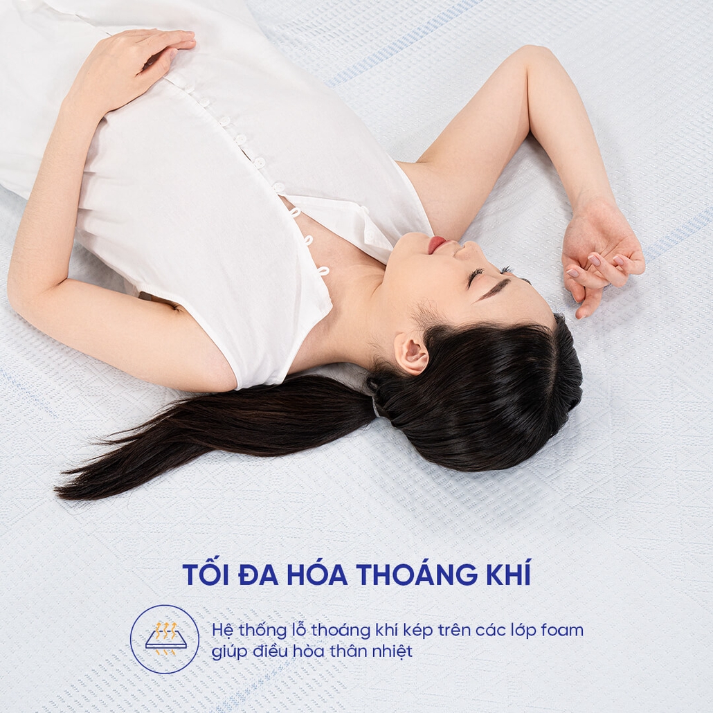 nệm foam comfy cloud 2.0 thoáng khí, điều hòa thân nhiệt, giảm nhức mỏi toàn thân