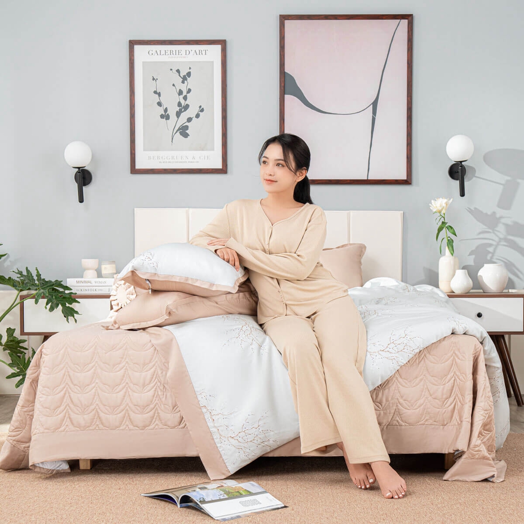 Bộ chăn ga phủ sợi gỗ thiên nhiên Amando Jamila 5 chi tiết