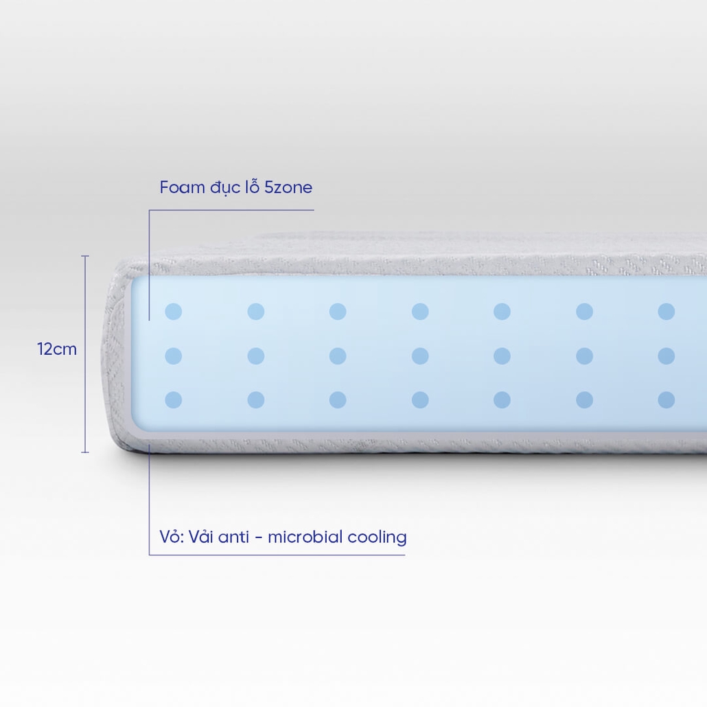 Nệm foam Comfy Cloud 1.0 thoáng khí, đàn hồi cao, kháng khuẩn tốt