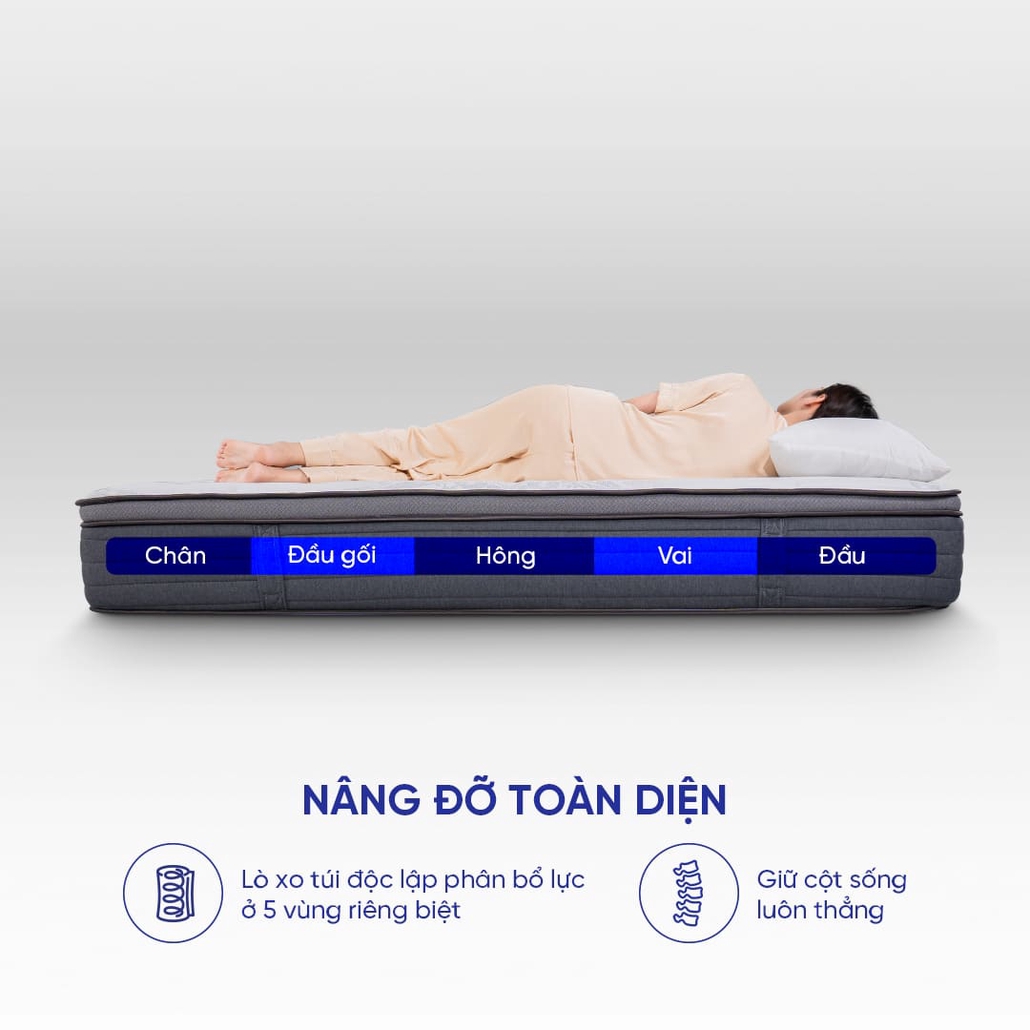 nệm lò xo túi độc lập Amando Elite Grand đàn hồi tốt, nâng đỡ trọn vẹn, thoáng khí