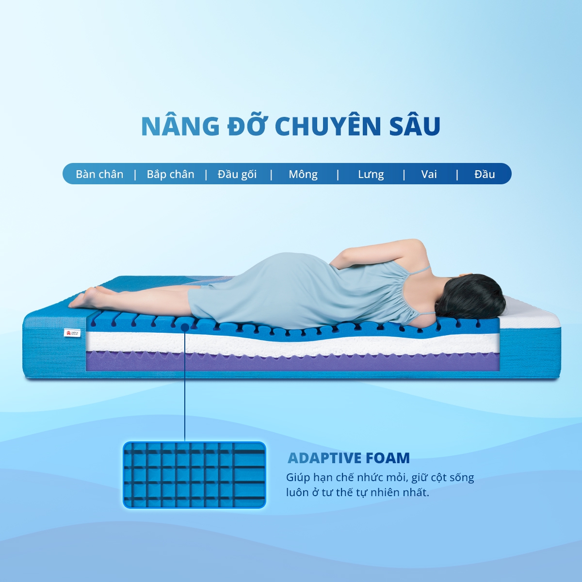 Lớp Adaptive foam cùng công nghệ contour-cutting chăm sóc chuyên sâu