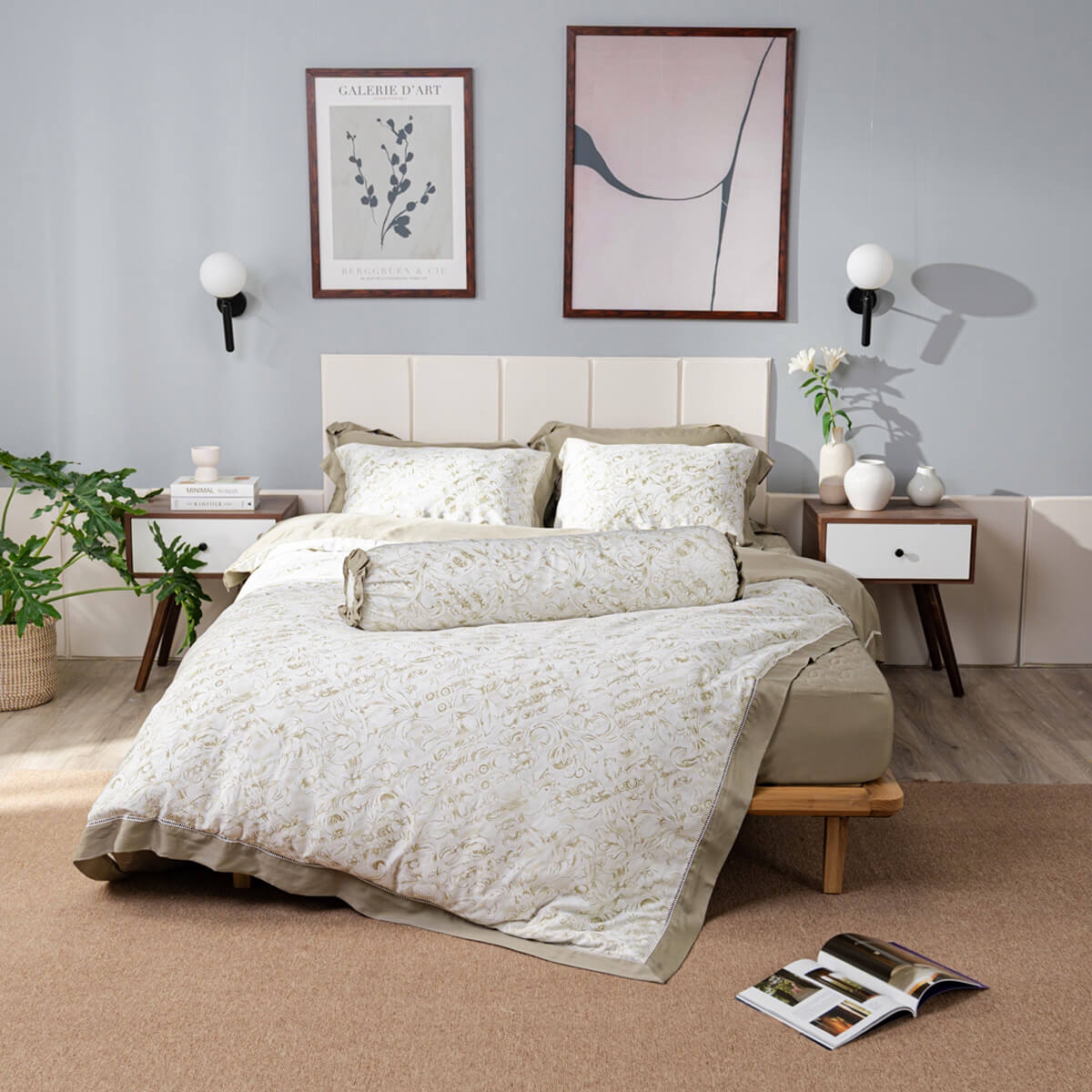 Bộ chăn ga chun sợi gỗ thiên nhiên Amando Jamila 5 chi tiết