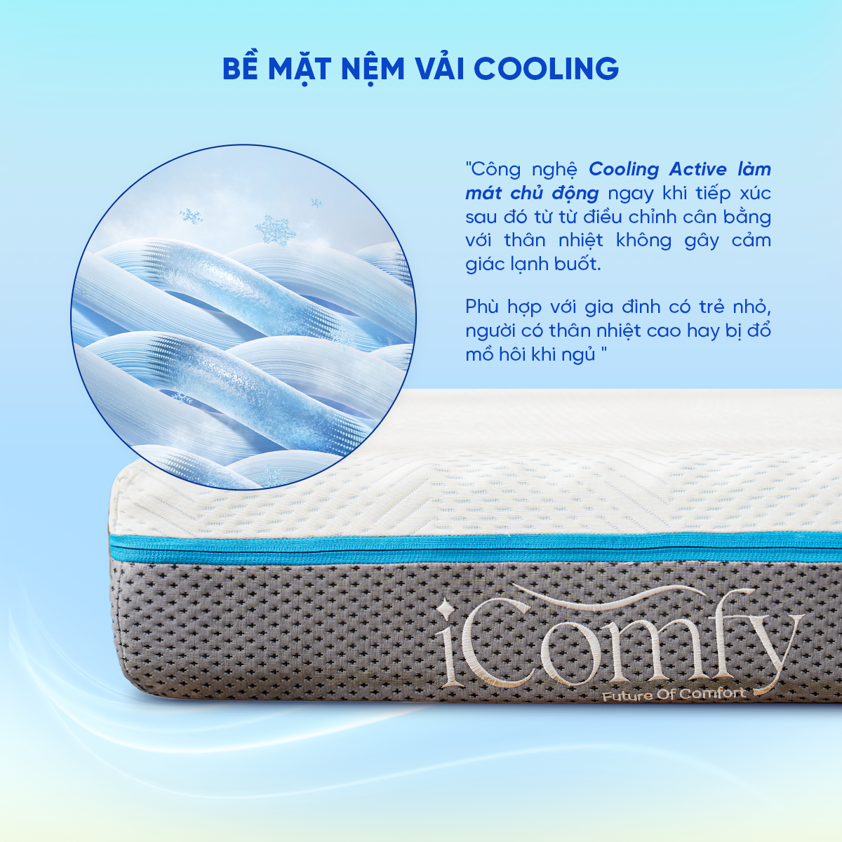 Nệm foam icomfy Coolax êm ái, thông thoáng