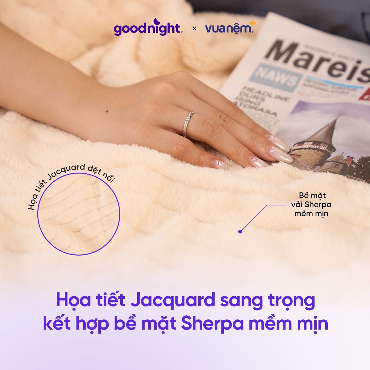 Họa tiết Jacquard và bề mặt Sherpa mềm mịn
