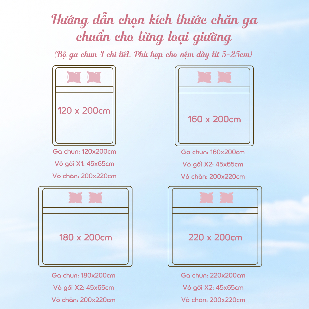 Đa dạng kích thước phù hợp với từng cỡ giường