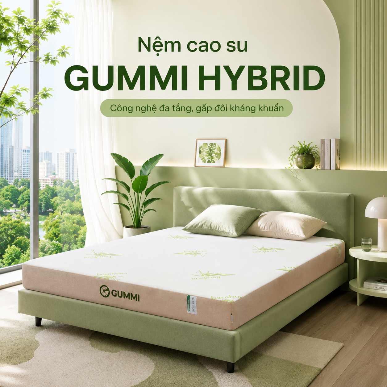 Nệm cao su Gummi Hybrid trà xanh