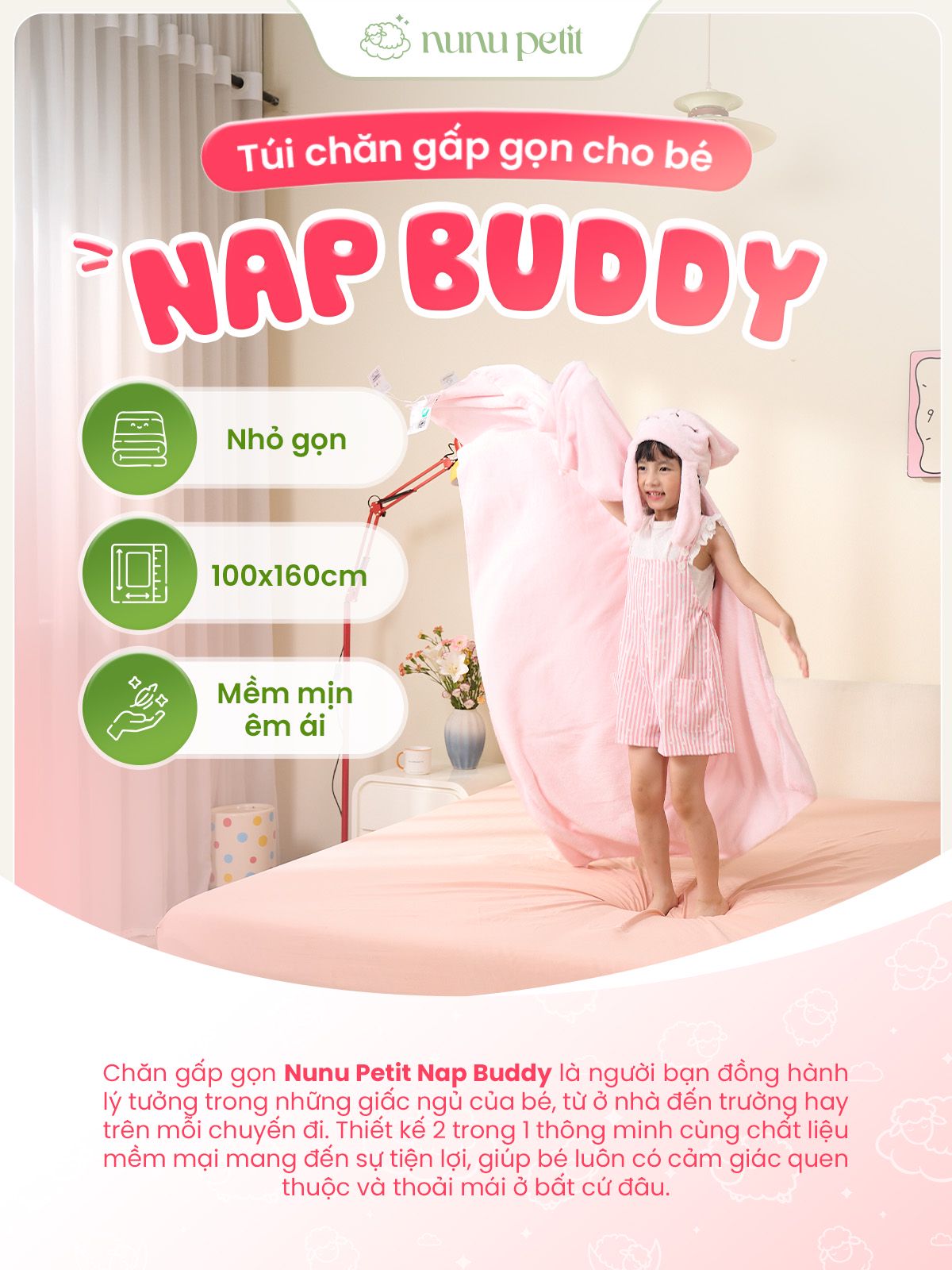 Túi chăn gấp gọn cho bé Nunu Petit Nap Buddy