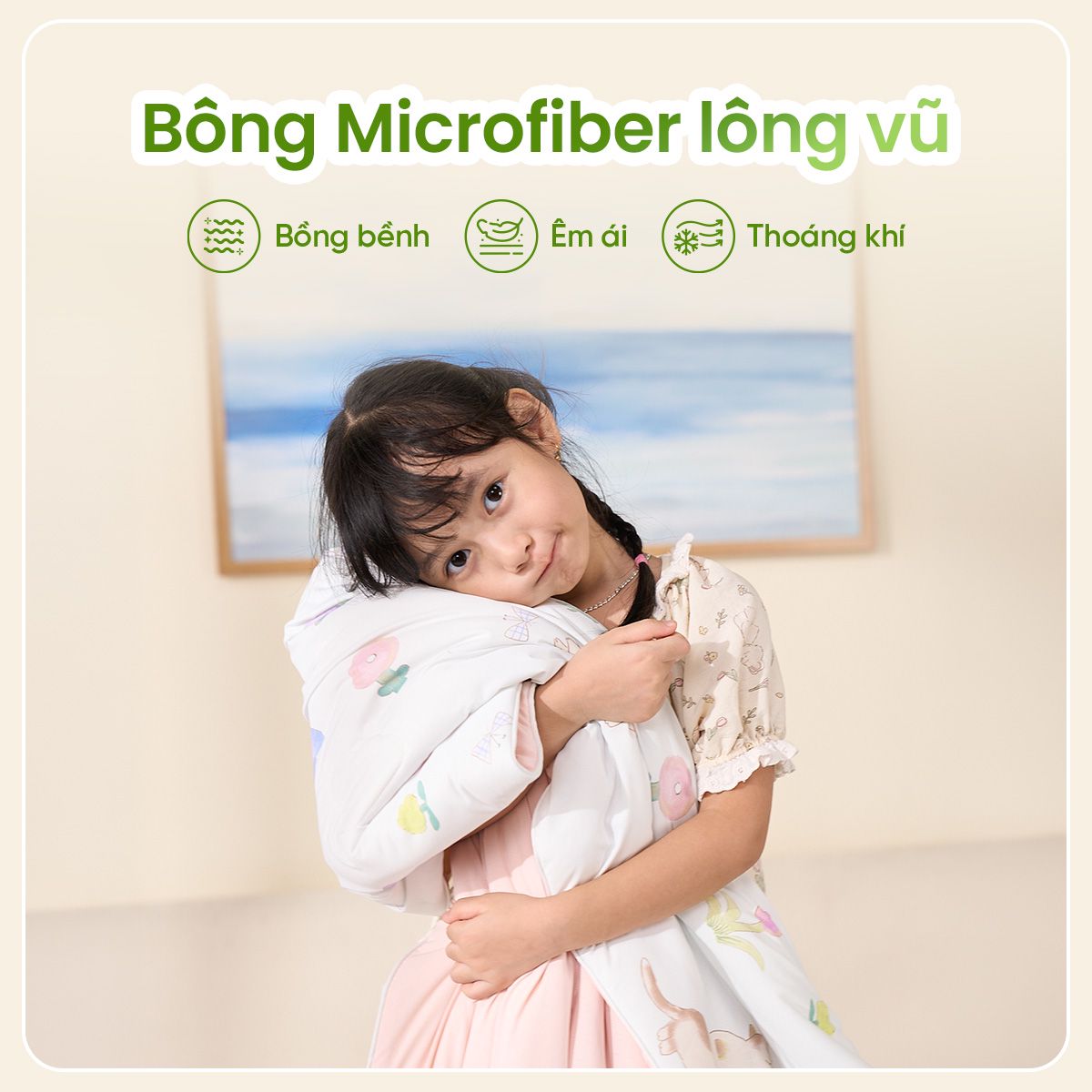 Ruột bông Microfiber lông vũ của bộ chăn gối Nunu Petit IceBear