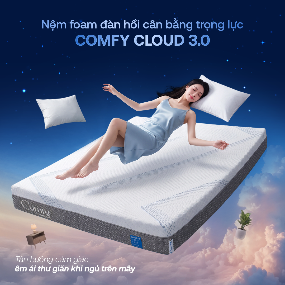 Nệm foam Comfy Cloud 3.0 nâng đỡ 5 vùng, làm mát đa tầng và kháng khuẩn