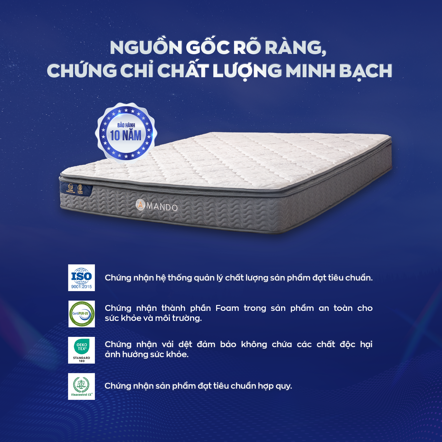 Cam kết ngủ thử 120 đêm và bảo hành 10 năm tại Vua Nệm