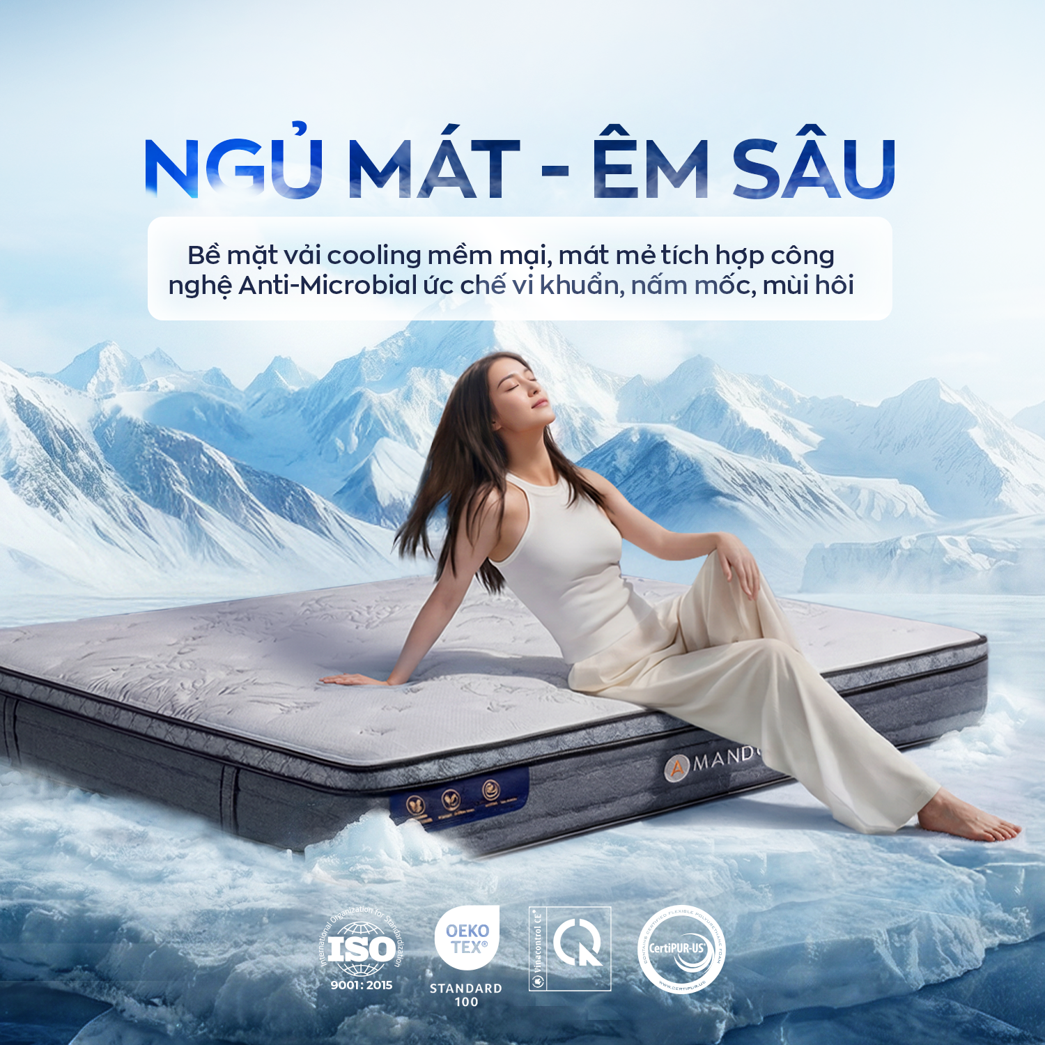 Nệm lò xo Amando Elite Plus - Nâng đỡ 3 vùng, làm mát vượt trội, kháng khuẩn tối ưu