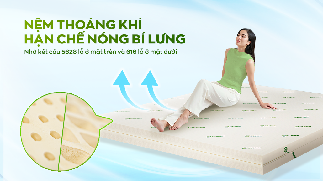 Thiết kế đục lỗ thoáng khí toàn bề mặt giúp giấc ngủ mát mẻ