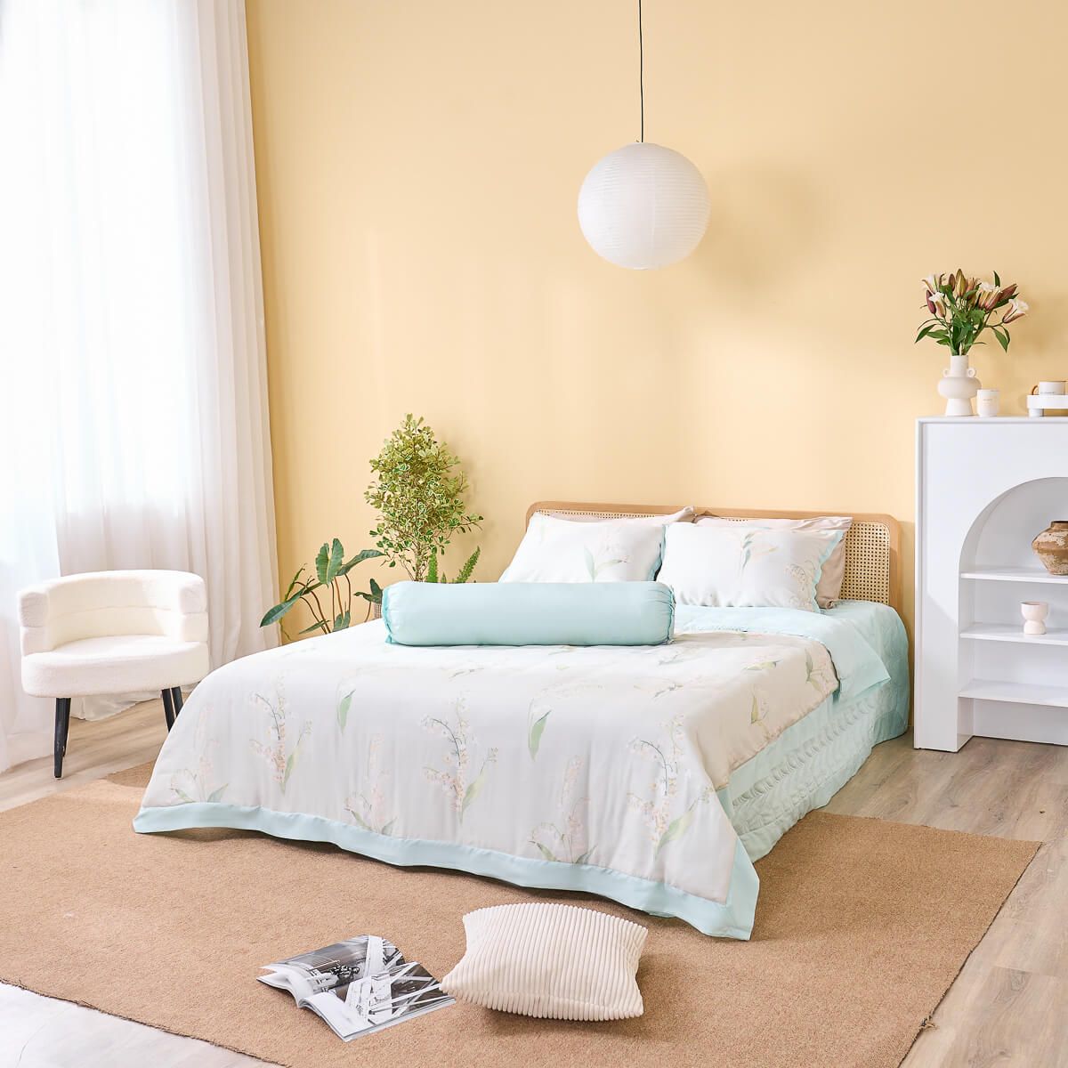 Bộ chăn ga chun sợi gỗ thiên nhiên Amando Jamila 5 chi tiết