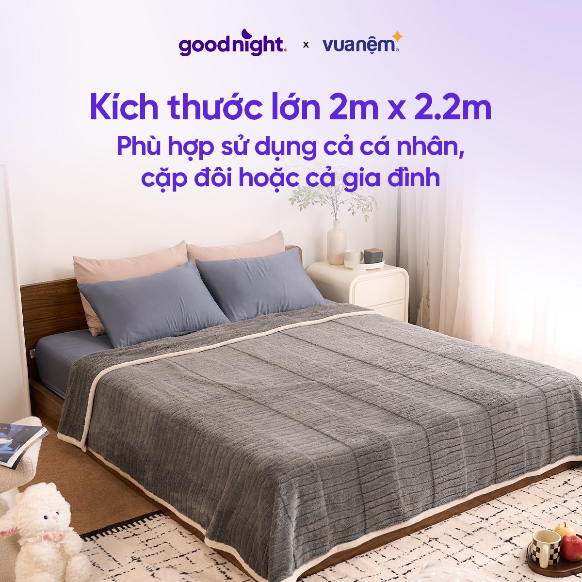 Kích thước chăn Goodnight Sherpa 200 x 220 cm