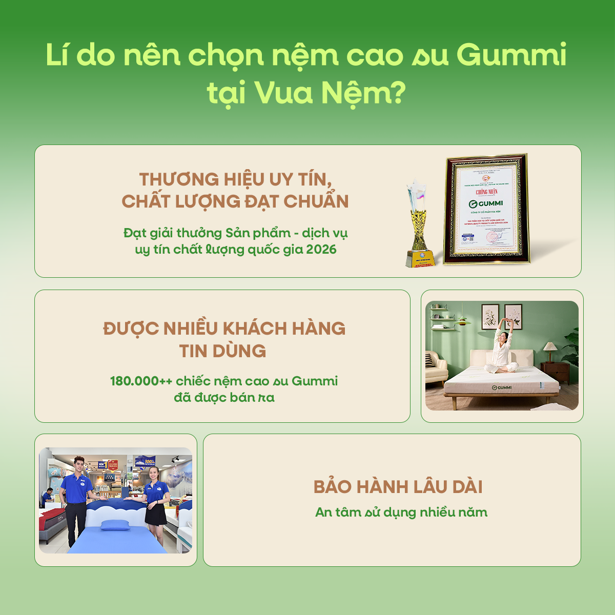 Lý do nên chọn mua nệm Gummi tại Vua Nệm