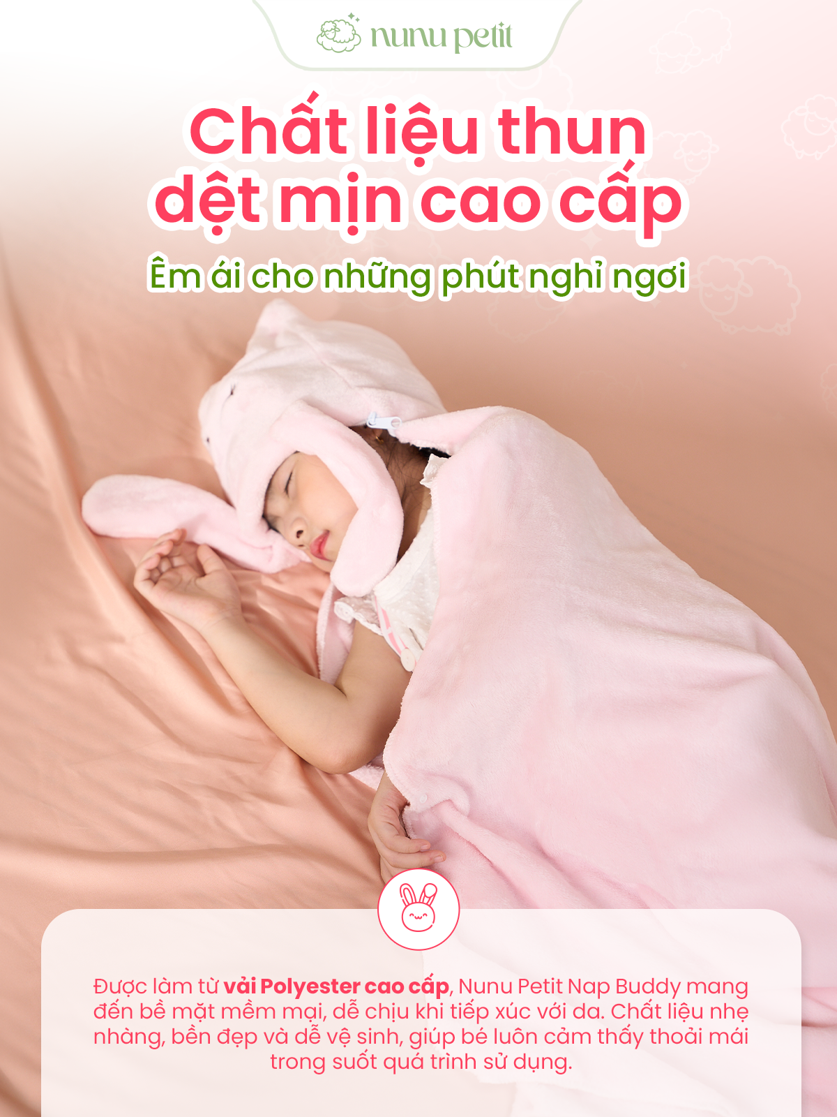 Chất liệu mềm mịn của túi chăn Nunu Petit Nap Buddy