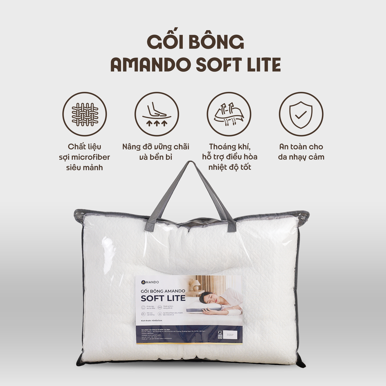 Gối bông Amando Soft Lite mềm mại nâng đỡ