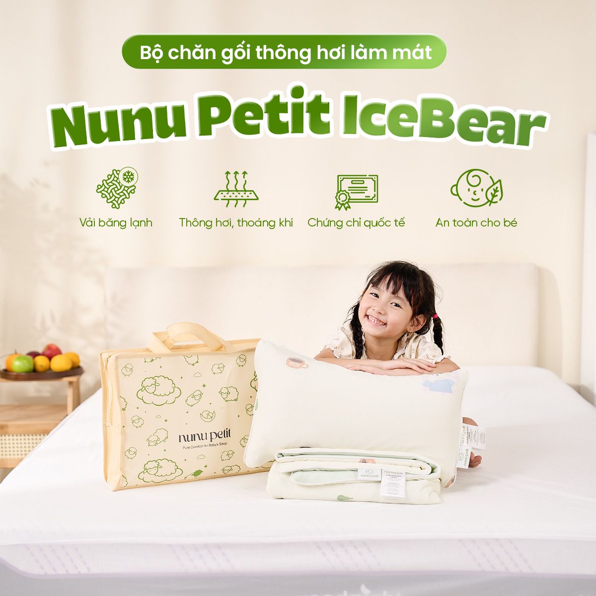 Bộ chăn gối thông hơi làm mát Nunu Petit IceBear