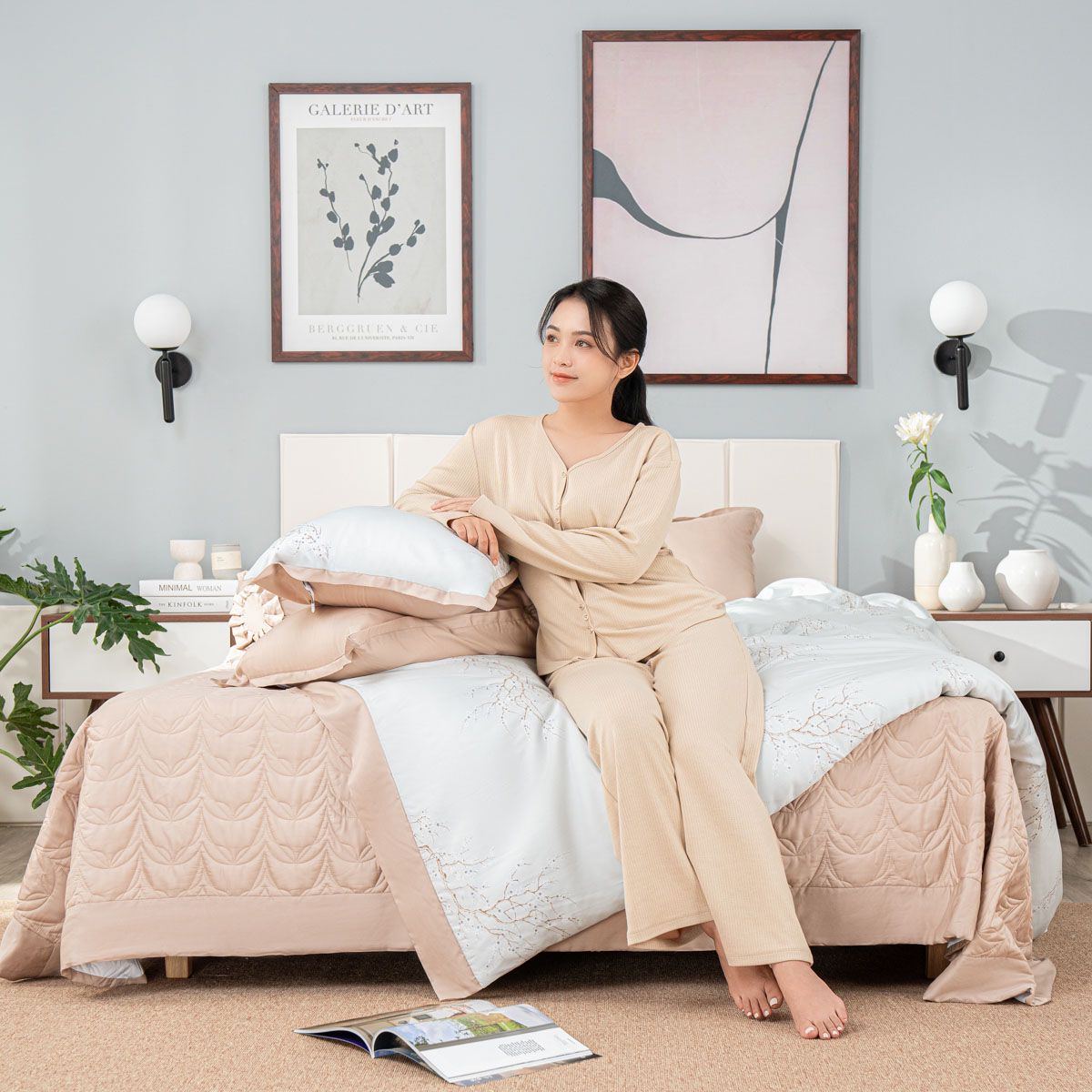 Bộ chăn ga phủ sợi gỗ thiên nhiên Amando Jamila mềm mịn thoáng mát