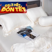 Bộ chăn ga lụa tencel cao cấp Amando Lagom 5 chi tiết màu kem/be