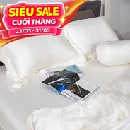 Bộ chăn ga lụa tencel cao cấp Amando Lagom 5 chi tiết màu kem/be