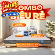 Combo siêu rẻ 1: Đệm Foam iComfy Basic 2.0 kèm ga gối