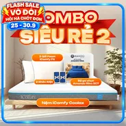 Combo Siêu rẻ 2: 1 Đệm Coolax + 1 bộ ga Rina + 2 gối Fit - tiết kiệm 1293K