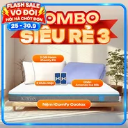 Combo Siêu rẻ 3: 1 Đệm Coolax + 1 chăn Ice silk + 2 gối Fit - tiết kiệm 827K