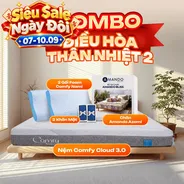 Combo Điều hòa thân nhiệt 2: 1 Đệm Cloud 3.0 + 1 Chăn Azami + 2 gối Nami - tiết kiệm 1318K