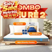 Combo Siêu Rẻ 2: Nệm Coolax + Ga + 2 Gối, Tiết Kiệm 1.293K