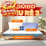 Combo Siêu Rẻ 3: Nệm Coolax + Chăn + 2 Gối, Tiết Kiệm 827K