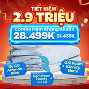 Combo Kháng khuẩn 1: 1 Đệm Lux 1.0 + 1 Bộ ga Bliss + 2 gối Foam Nami - tiết kiệm 2936K