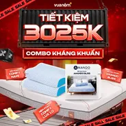 Combo Kháng khuẩn 1: 1 Đệm Lux 1.0 + 1 Bộ ga Bliss + 2 gối Foam Nami - tiết kiệm 2936K