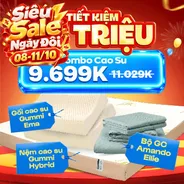 Combo Giá Rẻ: Gummi Hybrid + 1 bộ chăn ga + 2 gối cao su Ema - tiết kiệm 1330k