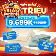 Combo Giá Rẻ: Gummi Hybrid + 1 bộ chăn ga + 2 gối cao su Ema - tiết kiệm 1330k